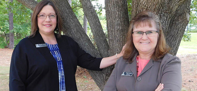 Pamela Fincher (left) and Cathy Swindell of Central Carolina Community College’s Dr. Paul Howard and Dr. Barbara James Innovation Center, which last week hosted 2016 National Manufacturing Day festivities to spotlight manufacturing careers to students and the community.